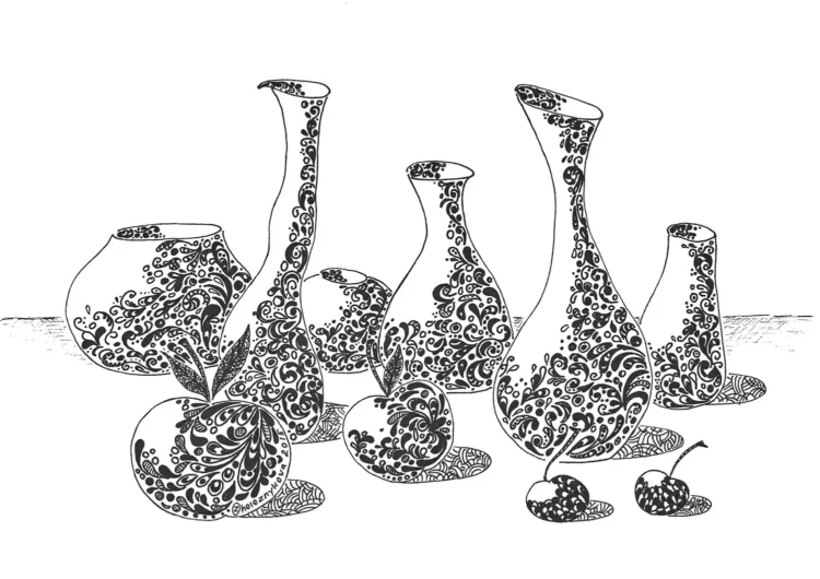 "Whispering Vessels" — Monochrome Linework Still Life
