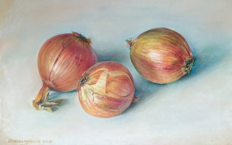 Golden Harvest Onions — Classical Pastel Still Life