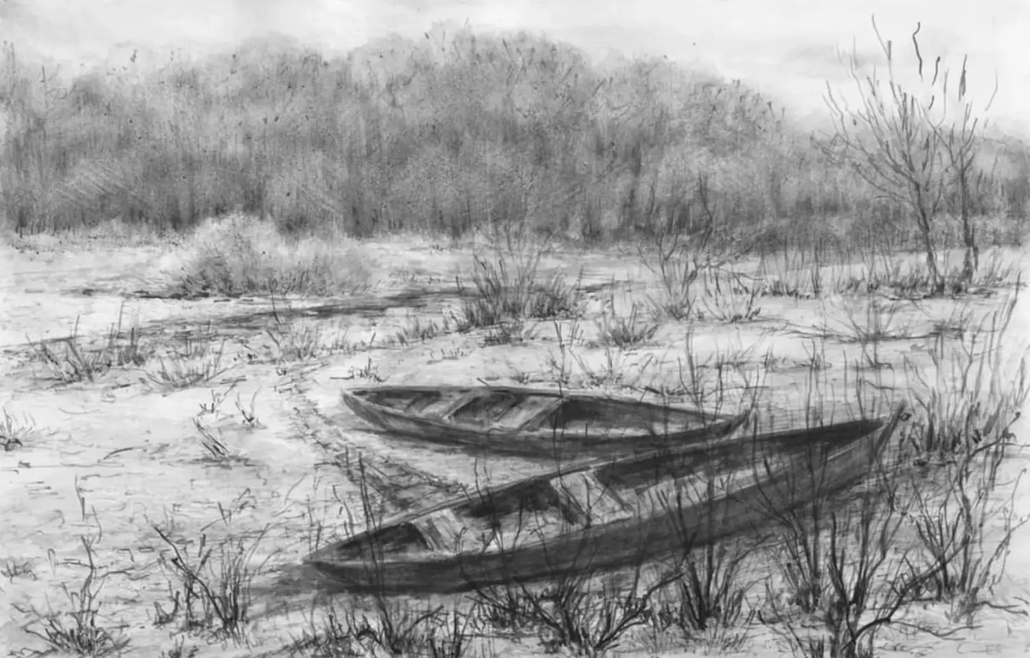 Forgotten Shores — Charcoal Landscape Art Print