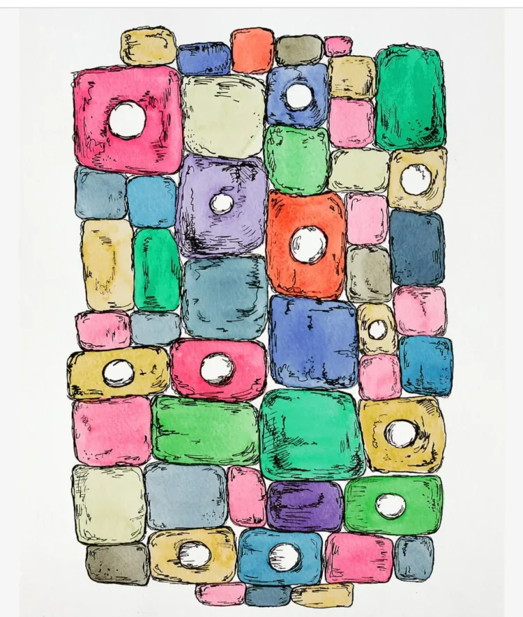 Chromatic Mosaic — Modern Watercolor and Ink Linework Art Print